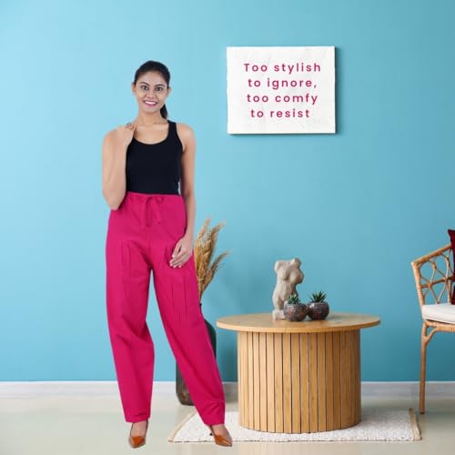 Image of Happy Bunny Salwar Pant - Modern Style Pure Cotton for Women - Ethnic Semi Patiala Trouser - Office,Home - All Day Comfort Wear with Drawstring