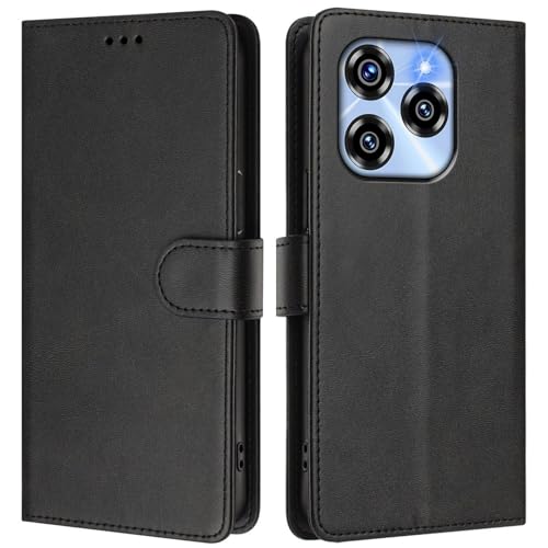 LMFULM® Hülle für Oukitel C50 (6,8 Zoll) PU Leder Hülle Brieftasche Lederhülle Magnetverschluss Handytasche Stand Ledertasche Flip Cover Holster Schwarz