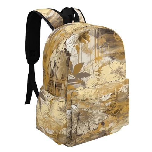 Gold And Beige Flowers Printed Backpack Water-Resistant Pack Stylish Bag Lightweight Travel Backpack2