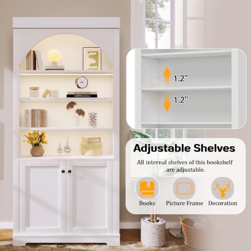 Image of Modern Display Tall Bookshelf with 4-Layer LED Lighted (White Style2)