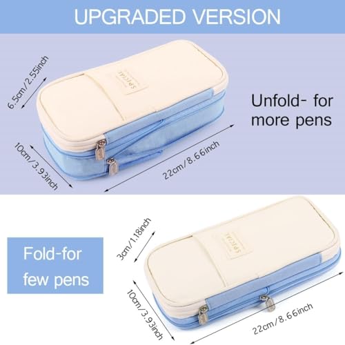 Image of Big Capacity Pencil Cases with Compartments Pencil Pouch Aesthetic for Kids Teen Students, Expendable Stationery Organizer Pen Bag for College School Office