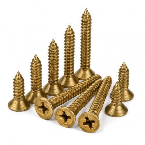 Image of By inchVP INDUSTRIES inch (Pcs-50) No.8x38 mm CSK Phillips Head Self-Tapping Screw - Brass Gold Finish, Star Slot, Philips Drive for Wood, Plywood & Plasterboards