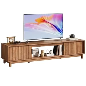 DUMOS TV Stand, Entertainment Center Media Console Table with Storage Cabinet, Mid Century Modern Wood Television Furniture with Cable Management Hole for Living Room, Office and Bedroom, 70″ Wide