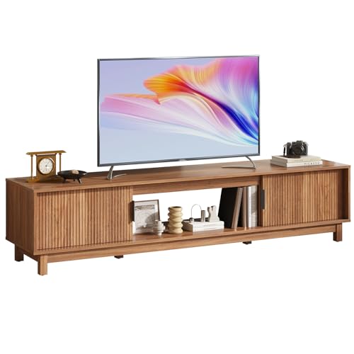 DUMOS TV Stand, Entertainment Center Media Console Table with Storage Cabinet, Mid Century Modern Wood Television Furniture with Cable Management Hole for Living Room, Office and Bedroom, 70" Wide