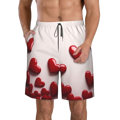 Hearts Men's Swim Trunks Quick Dry Board Shorts with Pockets Casual Drawstring Beach Shorts