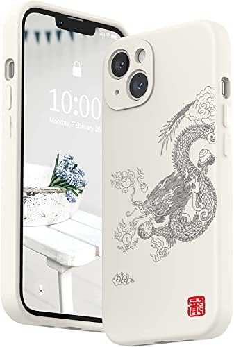 Dragon iPhone 13 Case,Soft Silicone Case Compatible with (6.1 inch), Camera Protection, Pattern, Dragon Case iPhone 13 , White