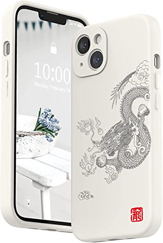 Dragon Iphone 13 Case,Soft Silicone Case Compatible With (6.1 Inch), Camera Protection, Pattern, Dragon Case Iphone 13 , White #TOP21