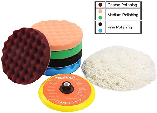 Makitoyo 7Pcs 7 Inch Buffing Polishing Pads Kit,5Pcs Polishing Sponge,1 Pc Wool Pad,Waxing Buffing Pad Kit For Car #TOP2