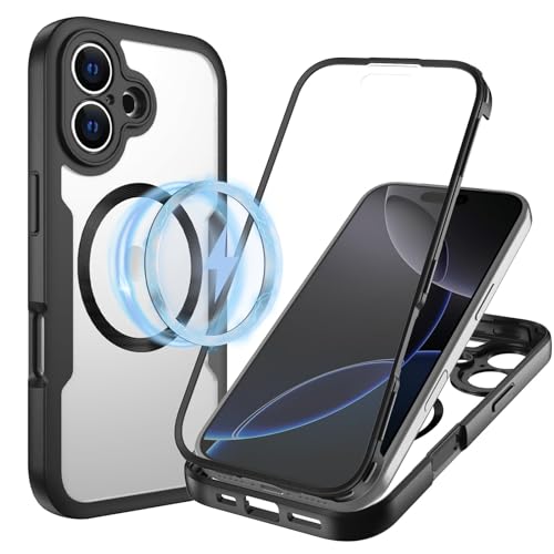 WeiCase Cover Magnetica per iphone 17, Custodia Antiurto con Protezione dello Schermo Integrata, 360° Sottile Cover Transparente Silicone Custodia, Nero
