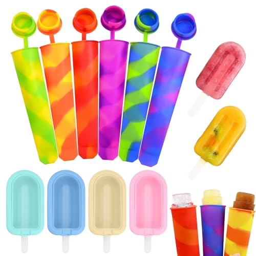 Silicone Popsicle Moulds & Ice Cream Moulds, 10 PCS Reusable Ice Lolly Maker Set with Lids, BPA Free Dishwasher Safe Ice Pop Molds for DIY Cakesicles, Craft Popsicle, Soothing Teethers