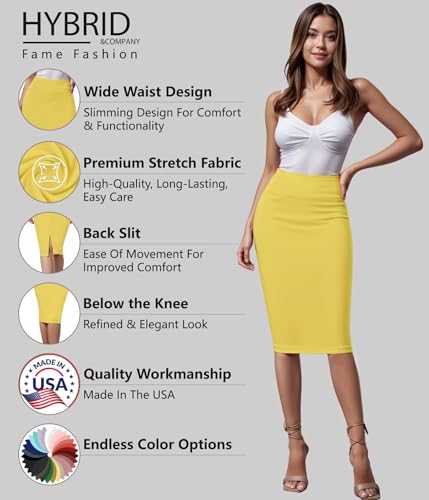 Image of Hybrid & Company Women's Premium Nylon Ponte Stretch High Waist Pencil Suit Skirt Below Knee