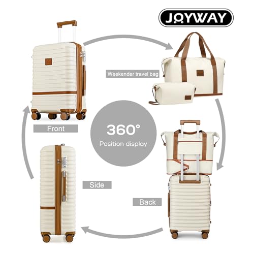 Image of Joyway 28 Inch Large Luggage Hardside Suitcase with Spinner Wheel, Lightweight 3 Piece Suitcase Set with TSA Lock(White)