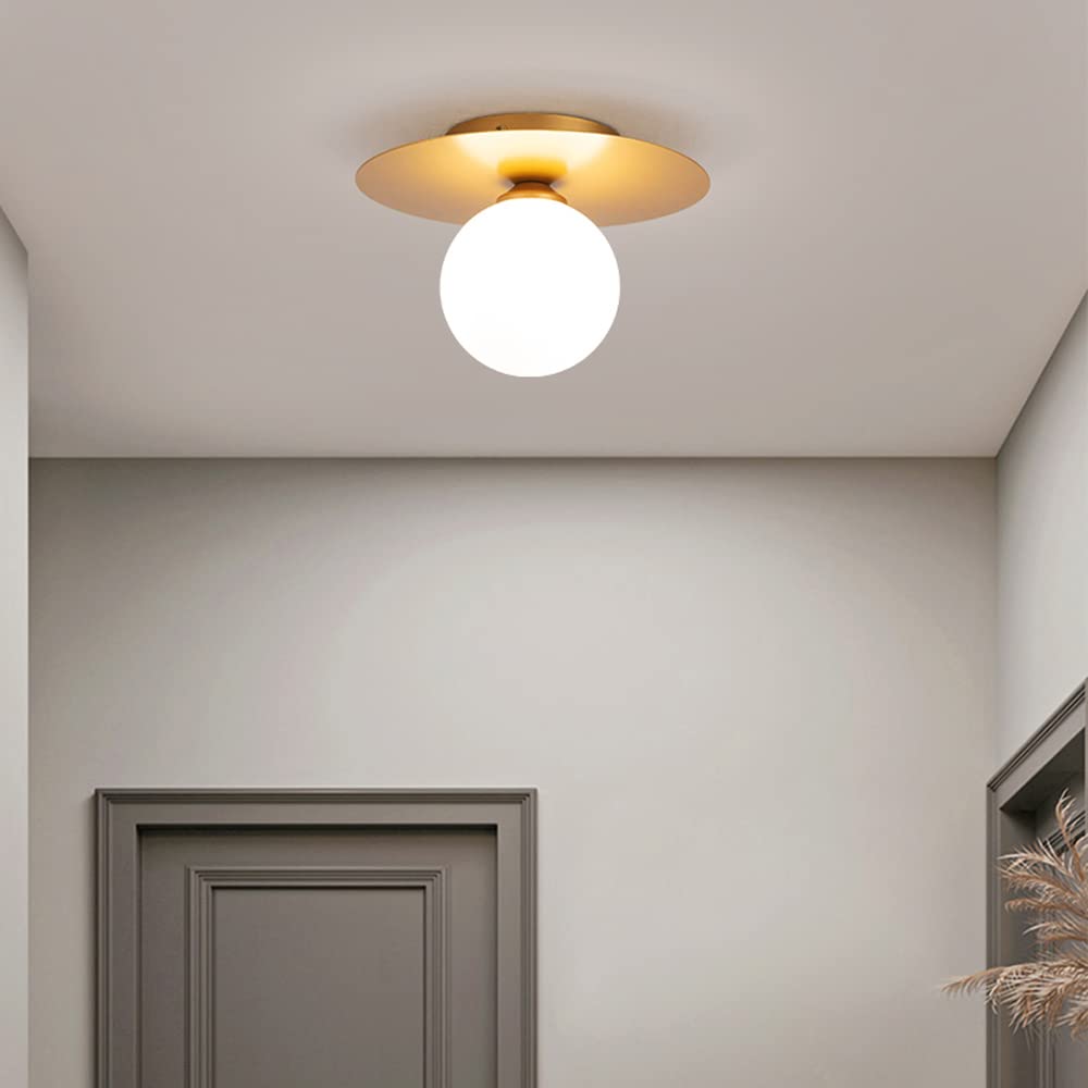 Lampa sufitowa Globe z matowym szkłem, półwpuszczane lampy sufitowe, metalowe oświetlenie korytarza, oświetlenie wnętrza jadalni, czarno-złote lampy wiszące do lampy