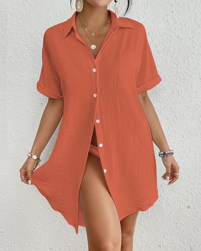 Image of Bsubseach Women Swimsuit Coverup Shirt Dress Button Down Bathing Suit Cover Up Beach Vacation Outfits