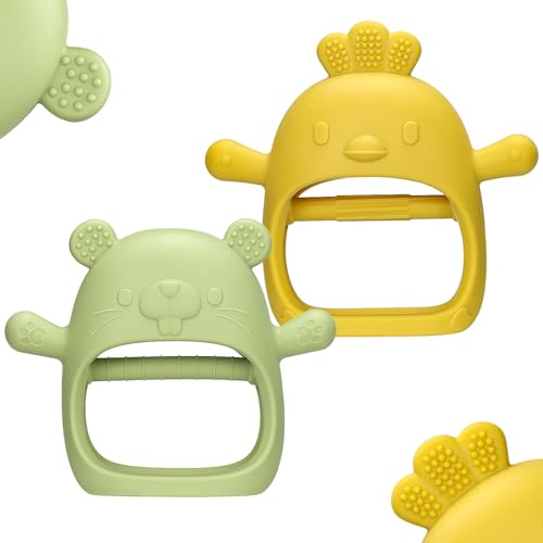 Image of TinyHalo 2pcs Silicone Baby Teething Toys, Self-Soothing Healthy Oral Development Teething Mittens, BPA Free, Anti-Drop, Adorable and Colorful Baby Chew Toys for Sucking Needs (Mango)