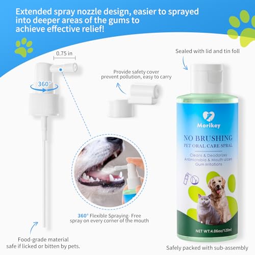 Morikey Pet Oral Spray Clean Gentle Bad Breath Treatment, Cleaning for Teeth, Gums and Oral Health Care for Your Dogs and Cats 2 Teeth Brushes Included 4.06 Fl Oz - Image 3