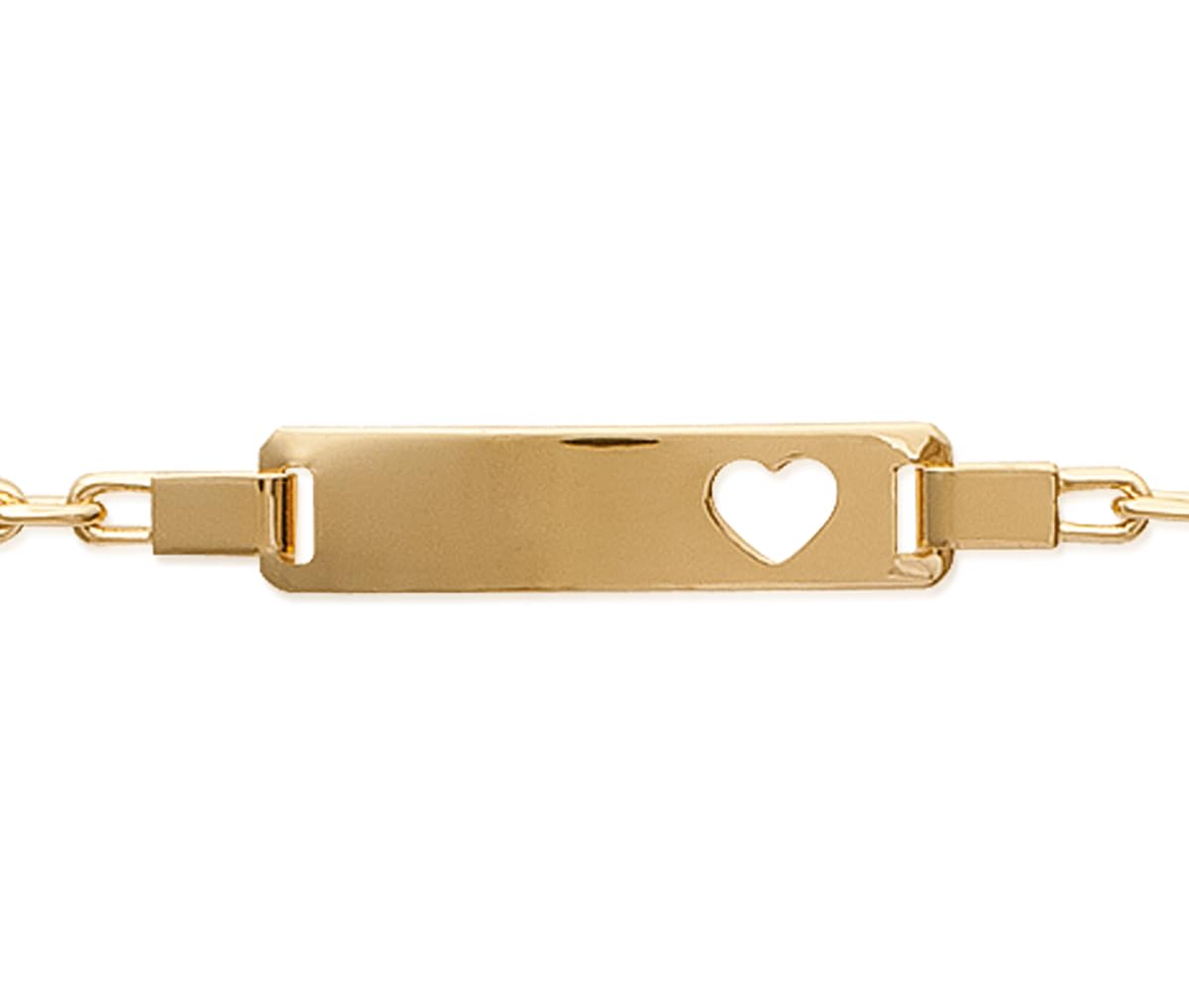 Tata Gisèle Pulsera infantil chapada en oro de 18 quilates, placa para grabar con corazón calado, 14/16 cm, grabado incluido, 16 cm, oro
