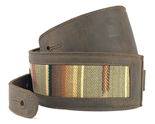 Anthology Gear Southwest Inspired Full Grain Leather Guitar Strap - For Electric, Acoustic, And Bass Guitars - El Camino (3" Width, Whiskey Brown With Saddle Fabric) #TOP6