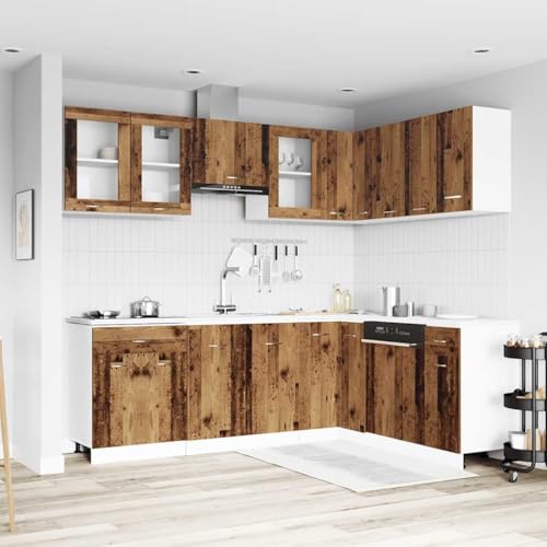 ACAGALA Juego de 11 armarios de cocina, cocina esquinera, bloque de cocina variable, cocina en forma de L, madera recuperada, cocina completa, sin encimera, armario de cocina, armario colgante