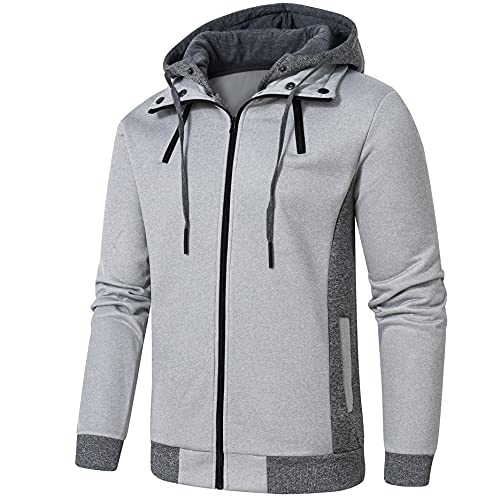 Image of YuKaiChen Men's Hooded Jacket Slim Fit Double Zipper Turtleneck Fleece Hoodie Outerwear