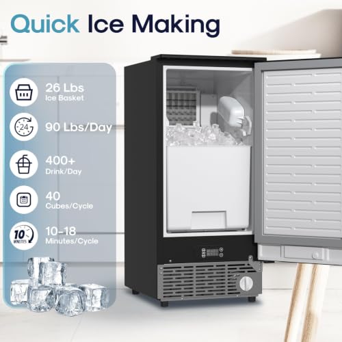 Image of ICEPURE 15 inch Under Counter Ice Maker with Filter and Drain Pump | WiFi Control, ETL FCC, 90lbs /24H, Self-Cleaning, Smart Reminder, 24H Timer, Freestanding Home & Commercial, Stainless Steel
