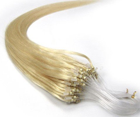 100s 16'' 18'' 20'' 22'' 24'' 26'' Loops Micro Rings Beads Tipped Remy Human Hair Extensions Straight 10 Colors in Women Beauty Style (18inch 0.5g/s 100s each pake, 60 platinum blonde)