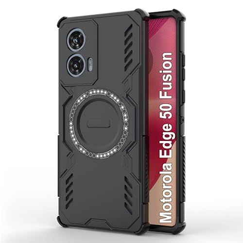 Image of Zapcase Back Case Cover for Motorola Edge 50 Fusion | Magnetic Case with Built-in Metal Ring | Supports MagSafe Charger, Wallet & Car Mount | Shockproof Hybrid PC + TPU | Black