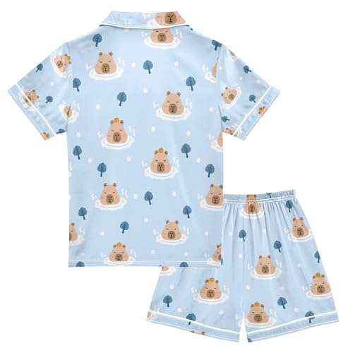 senya Tropical Bathing Cute Capybara Satin Summer Pajama Sets Silk Short Sleeve Button Down Sleepwear2