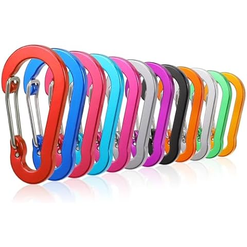 12 Pack Carabiner Clip, 2 inch D Ring Small Carabiners, Mini Keychain Snap Hook for Outdoor Camping Craebuer Cover