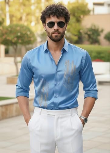Image of IndoPrimo Men's Stylish Satin Shirt for Party and Casual Wear - Exclusive Designer Full Sleeve Shirt for Men - Pilar