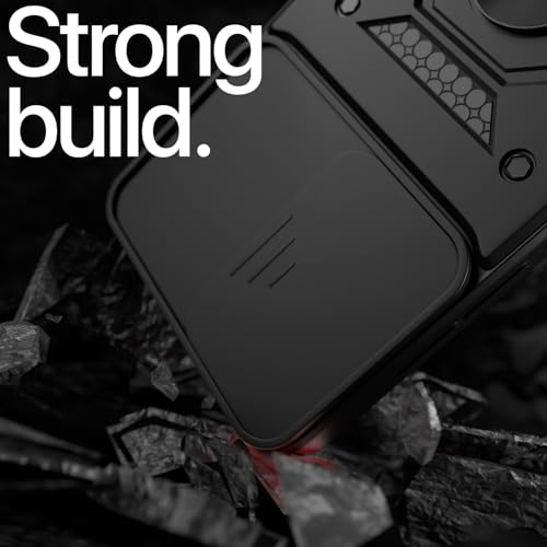 Image of Pikkme Back Cover for Oppo K13 5G | 360 Protection Case | Sliding Camera Shield Cover & Ring Holder Stand D10 Tough Armor Bumper Case (Black)