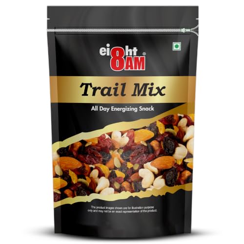 Image of 8AM Trail Mix Dry Fruits & Nuts, 200gm, Made with Nutritious Ingredient Cranberries, Cashew, Almonds, Black Raisin, Dried mango, Pumpkin Seeds, Healthy and Tasty Snack, Rich Source of Zinc, Potassium and Iron