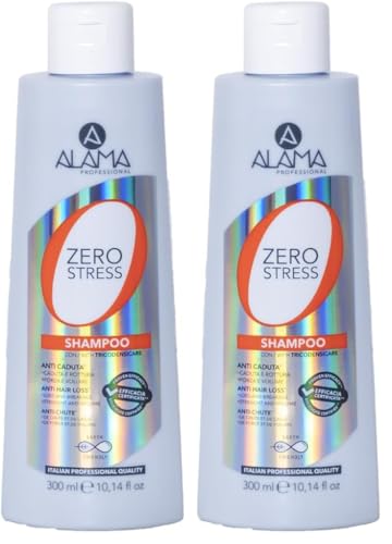 Alama Professional Zero Stress Shampoo Anticaduta, Rinforzante e Volumizzante per Capelli Fragili e Deboli, con Estratto di Rosmarino e Proteine del Grano, 300ml (Confezione da 2)