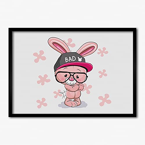 Cadre photo affiche lapin chapeau tableau décoratif bois MDF 70x50 cm