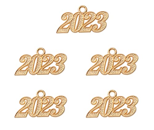 Sowaka 5 Pcs 2022 Charms Large Metal Year Number Pendant Accessories For Tassel Jewelry Making Finding Necklace Bracelet Keychain Earring Christmas Thanksgiving Gift Decoration (Gold - 2023) #TOP23