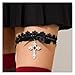 Garters for Bride 4pcs Gothic Sexy Black Lace Bowknot Cross Heart Shape Pendant Thigh Chain for Women Personality Fashion Body Jewelry Gifts