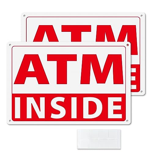 Meitaat ATM Inside Sign Aluminum 12x8 Inch Heavy Duty Metal Waterproof Removable Self-Adhesive Warning Sign for Retail Store Outdoor 2 Pack