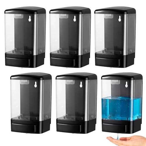 Image of Hushee 6 Pcs Plastic Wall Mounted Soap Dispenser Commercial Manual Soap Containers Wall Dispenser for Kitchen Shower Hotel Liquid Shampoo Gel Chamber (33.8 oz 1000 ml,Black and Clear)