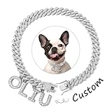 MUMUPET Custom Dog Collar Chain Golden Diamond Name Letters Cuban Style Collar Jewelry Secure Buckle Small Medium Dog Accessories