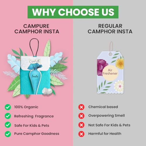 Image of CamPure Camphor Insta Pouch Pack Of 3-100% Organic | Air Freshener For Car, Wardrobe, Office Cabin's, Drawers, Travel Bag & Bathroom