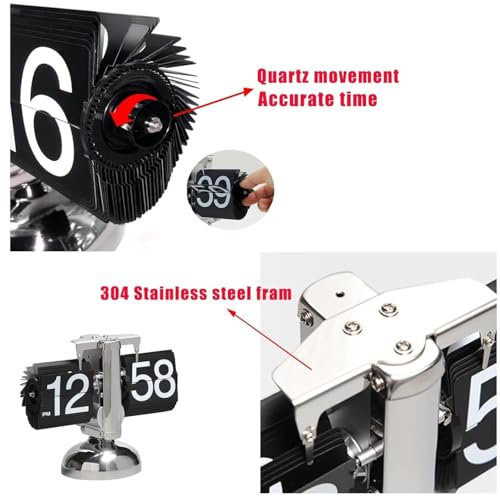 Image of Stainless Steel Retro Flip Clock, Mechanical Digital Desk Clock, Internal Gear Operated, Battery Powered for Home Office Decor, White, 23.1 Cm