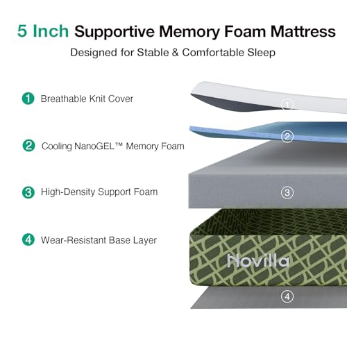 Image of Novilla 5 Inch Twin Size Gel Memory Foam Mattress for Pressure Relief