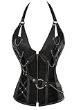 100% neues Produkt Martya Damen Brokatmuster Vollbrust Bustier Korsett Schwarz Steampunk Neckholder Corsage Top