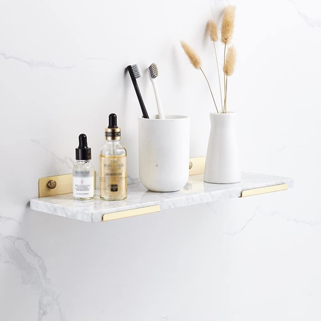 Nordic Brass Brushed Wall-Mounted Shower Caddy with Towel Shelf - Floating Marble Organizer for Shampoo Cosmetics - Stylish
