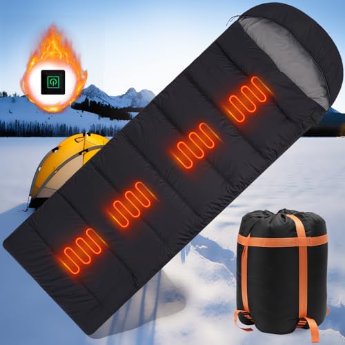Bolsa de dormir calefactable para adultos, compacta, impermeable, con 3 niveles de temperatura, ideal para camping, recargable por USB con 4 áreas de calefacción para senderismo y mochilero miniatura 2