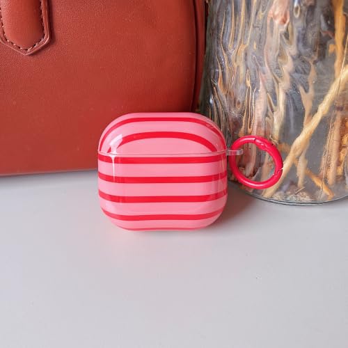 Image of MINSCOSE for AirPods 4 Clear Case,Cute Stripes Aesthetic Pattern Design with Trendy Keychain Ring,Soft TPU Anti-Drop Shockproof Protective Cover with Cleaner Kit for Girls Women-Red