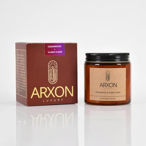 Image of Arxon Aromatherapy Soy Wax Scented Candle | Sleep /Destress - Focus /Meditate - Relax /Calm - Refresh /Rejuvenate | 100g Each, 30Hrs Burn Time | Corporate Gifting Cedarwood & Ylang Ylang