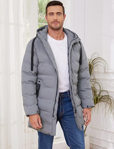 Gihuo Men's Winter Puffer Jacket Hooded Zip Up Long Coat Warm Quilted Padded Jackets with Pockets2