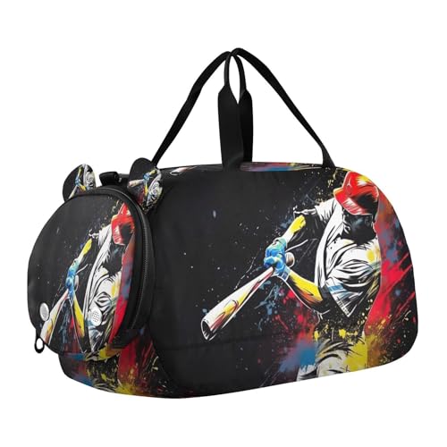 YETTASBIN Sport Travel Duffel Bag for Girls Boys, Baseball Player Large Waterproof Weekender Overnight Bag, Detachable Shoulder Strap Gym Bag with Shoe Compartment & Wet Pocket