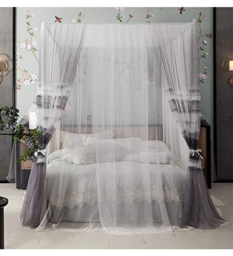 Mosquitera de cama de princesa azul de 4 postes para habitación infantil 6